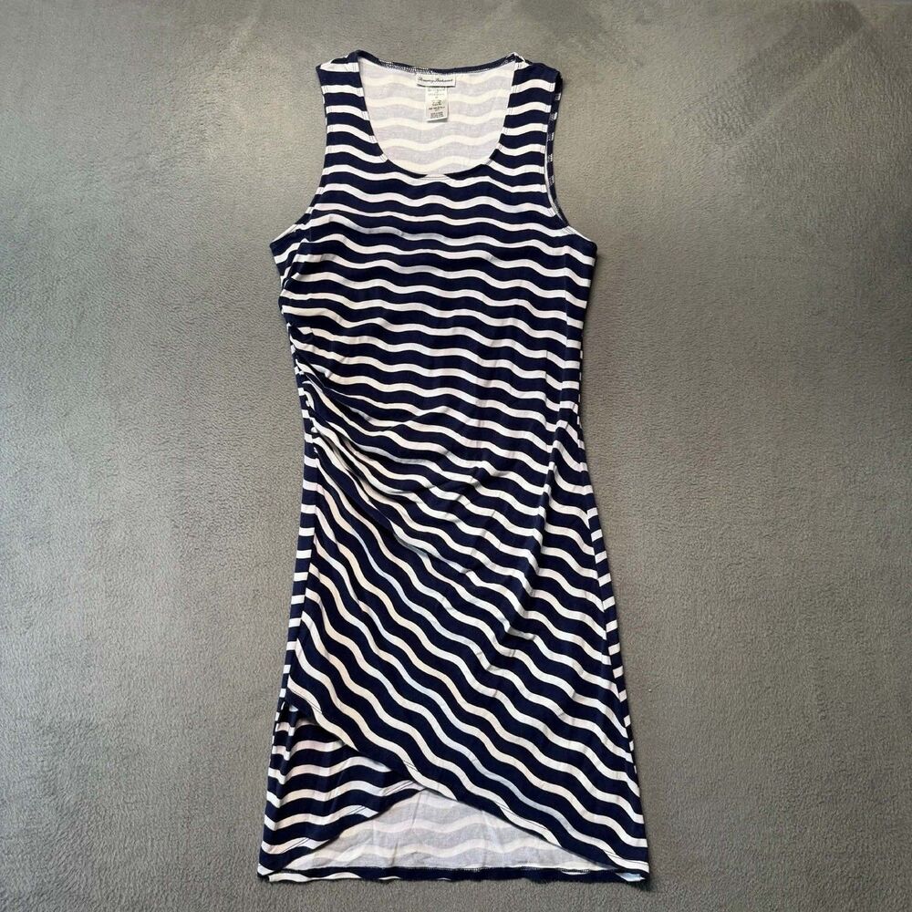 Tommy Bahama Womens XS Knee Length Tank Dress Navy White Stripe Asymmetric